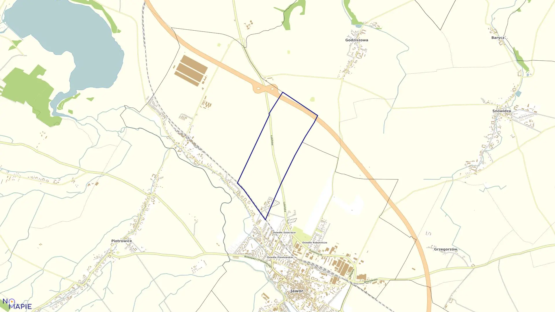 Mapa obrębu Łany w mieście Jawor