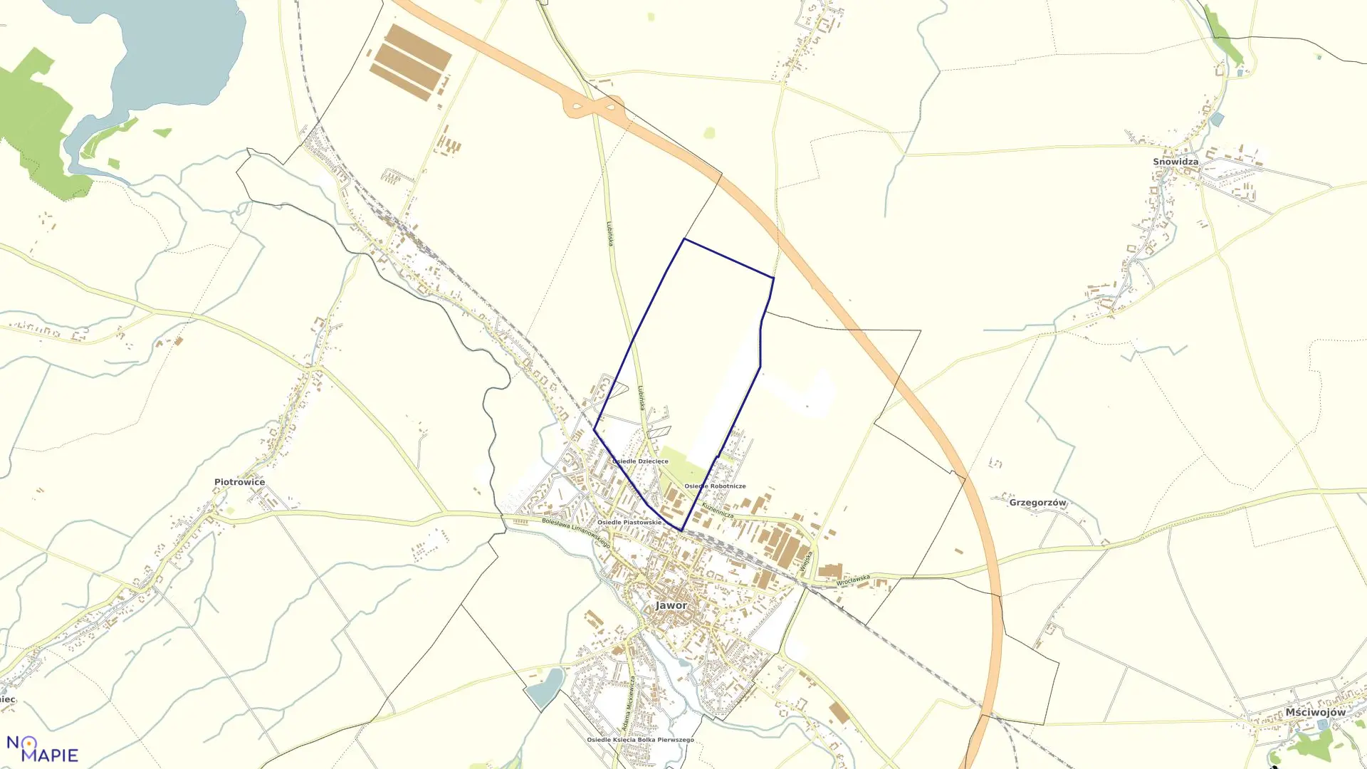 Mapa obrębu Ogrody w mieście Jawor