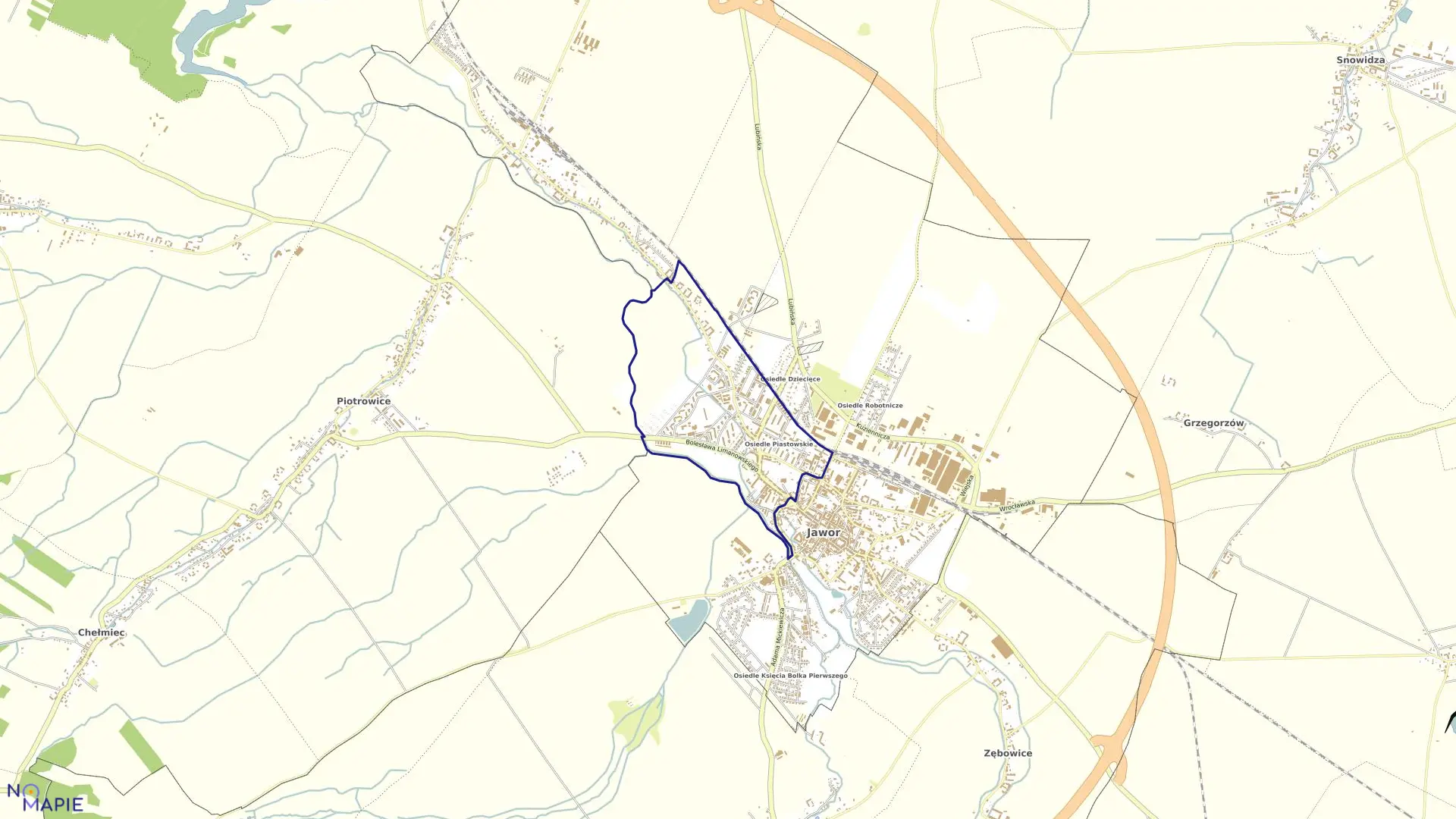 Mapa obrębu Przedmieście w mieście Jawor