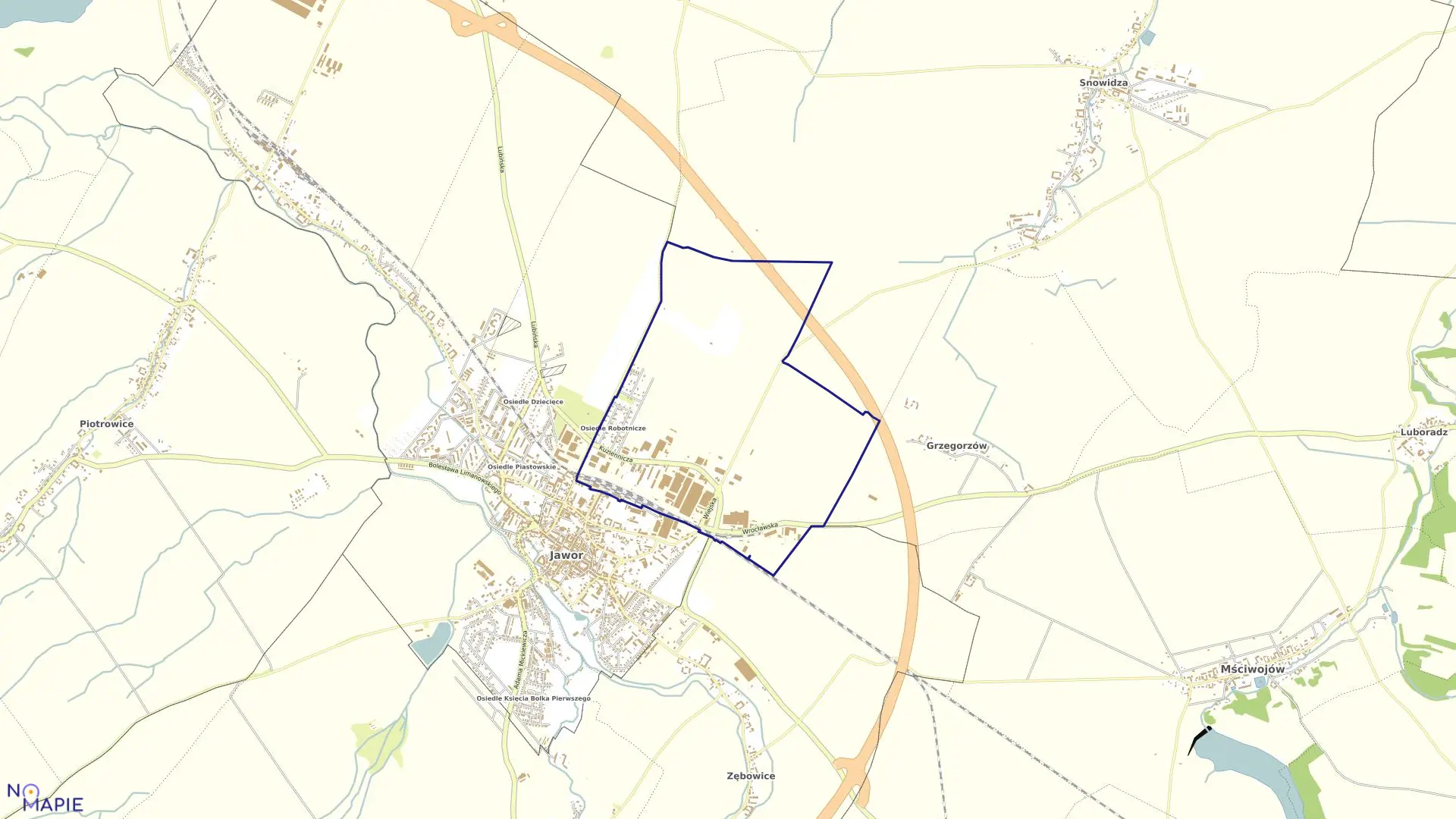 Mapa obrębu Przemysłowy w mieście Jawor