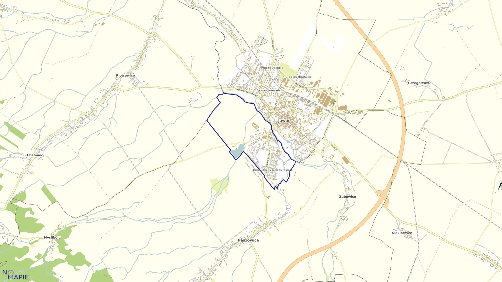 Mapa obrębu Zacisze w mieście Jawor